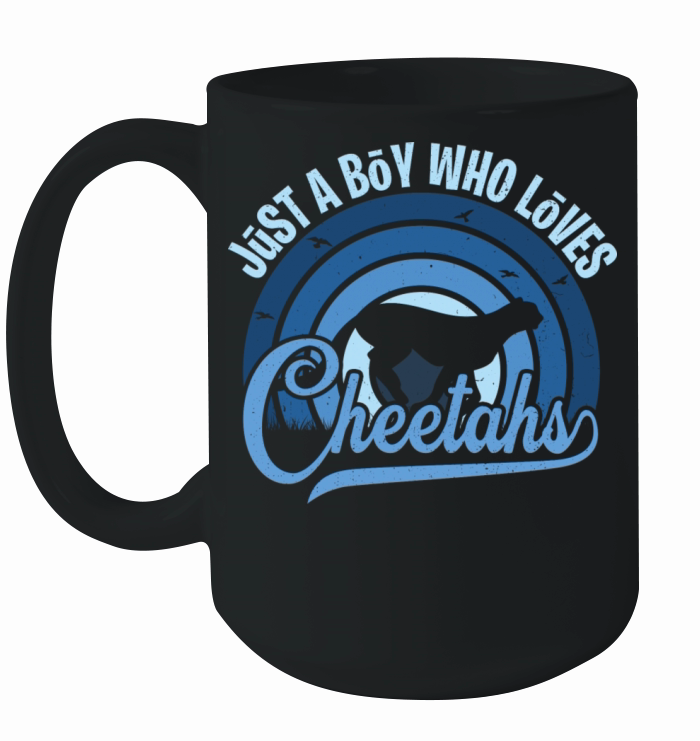 Funy Quote Just A Boy Who Loves A Cheetahs Blue Ceramic Mug