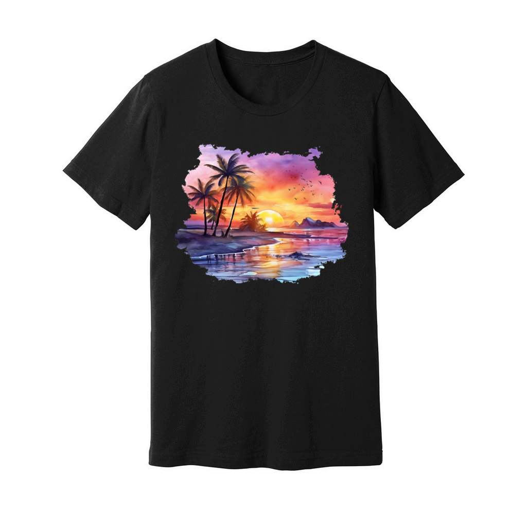 Beach Sunset Watercolor Unisex Jersey Tee