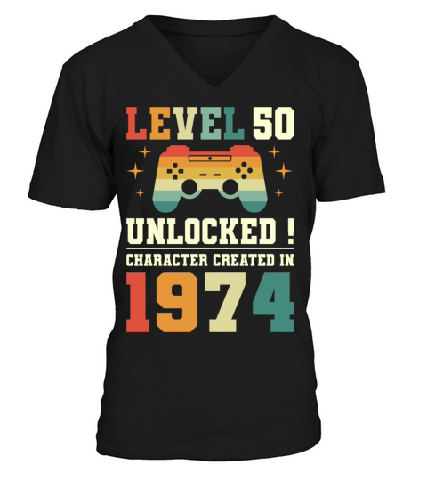 Geek Level 50 Unlocked 1974 50th Birthday Gamer V-Neck T-shirt