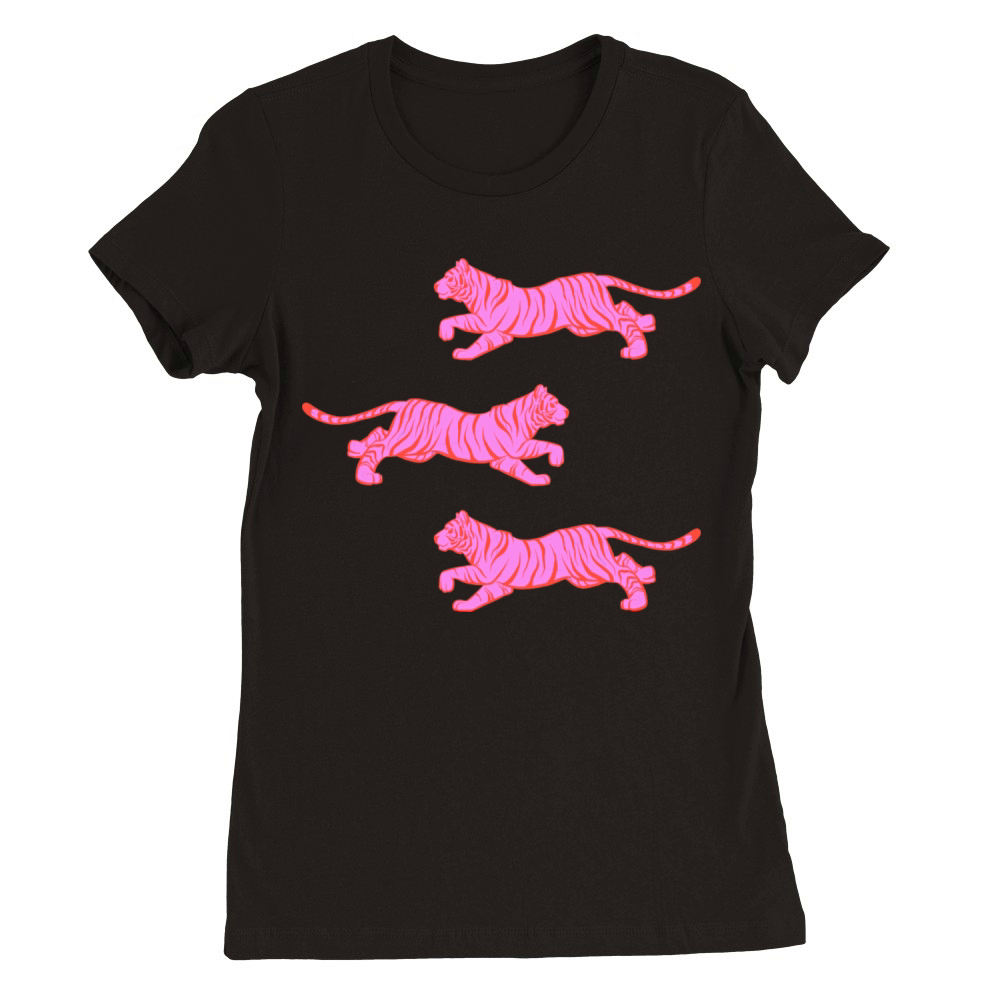 Hot Pink Tiger Trio Premium Womens Crewneck T-shirt