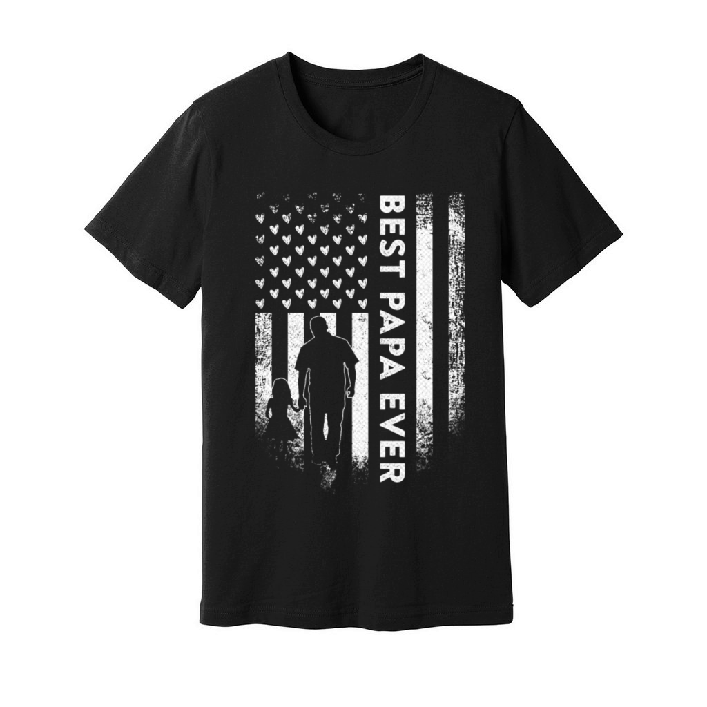 Vintage Usa Flag Best Papa Ever Funny Fathers Day Unisex Jersey Tee