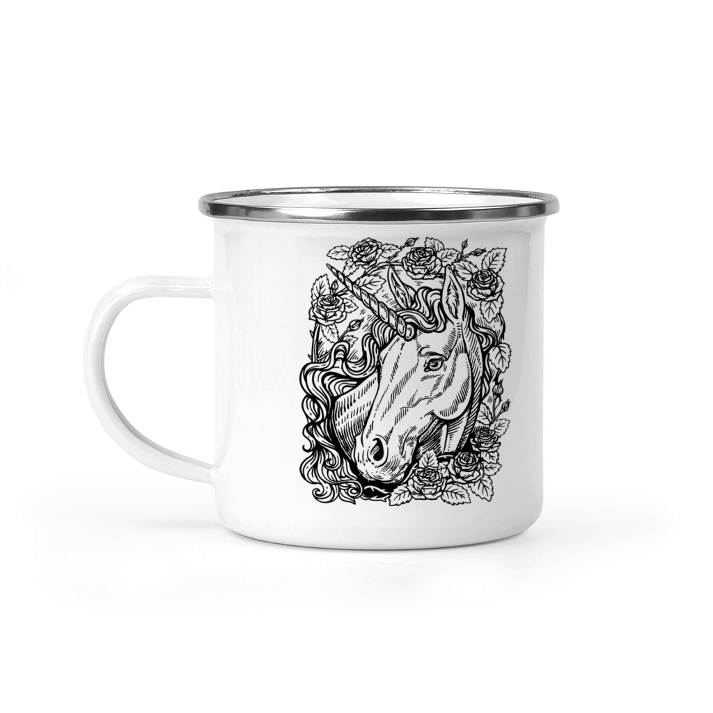 Unicorn Portrait With Roses Camping Mug