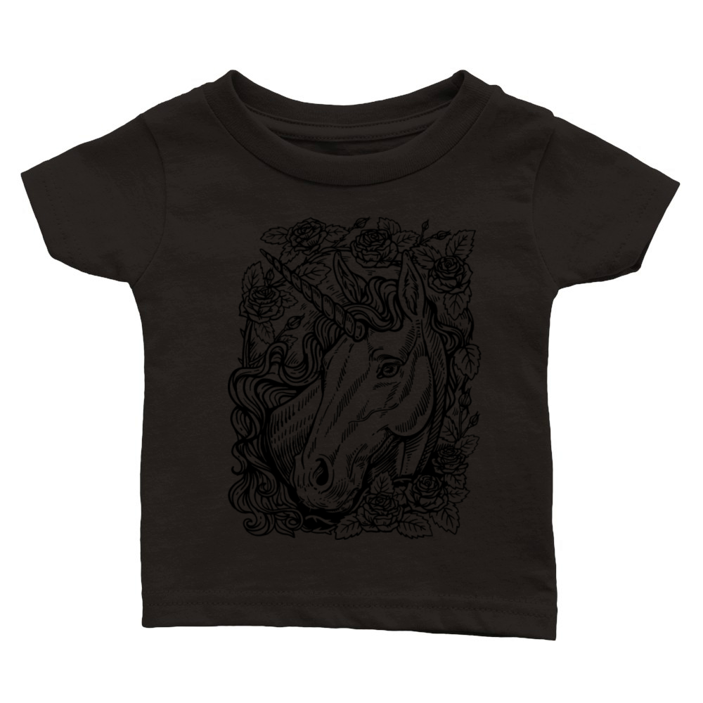 Unicorn Portrait With Roses Classic Baby Crewneck T-shirt