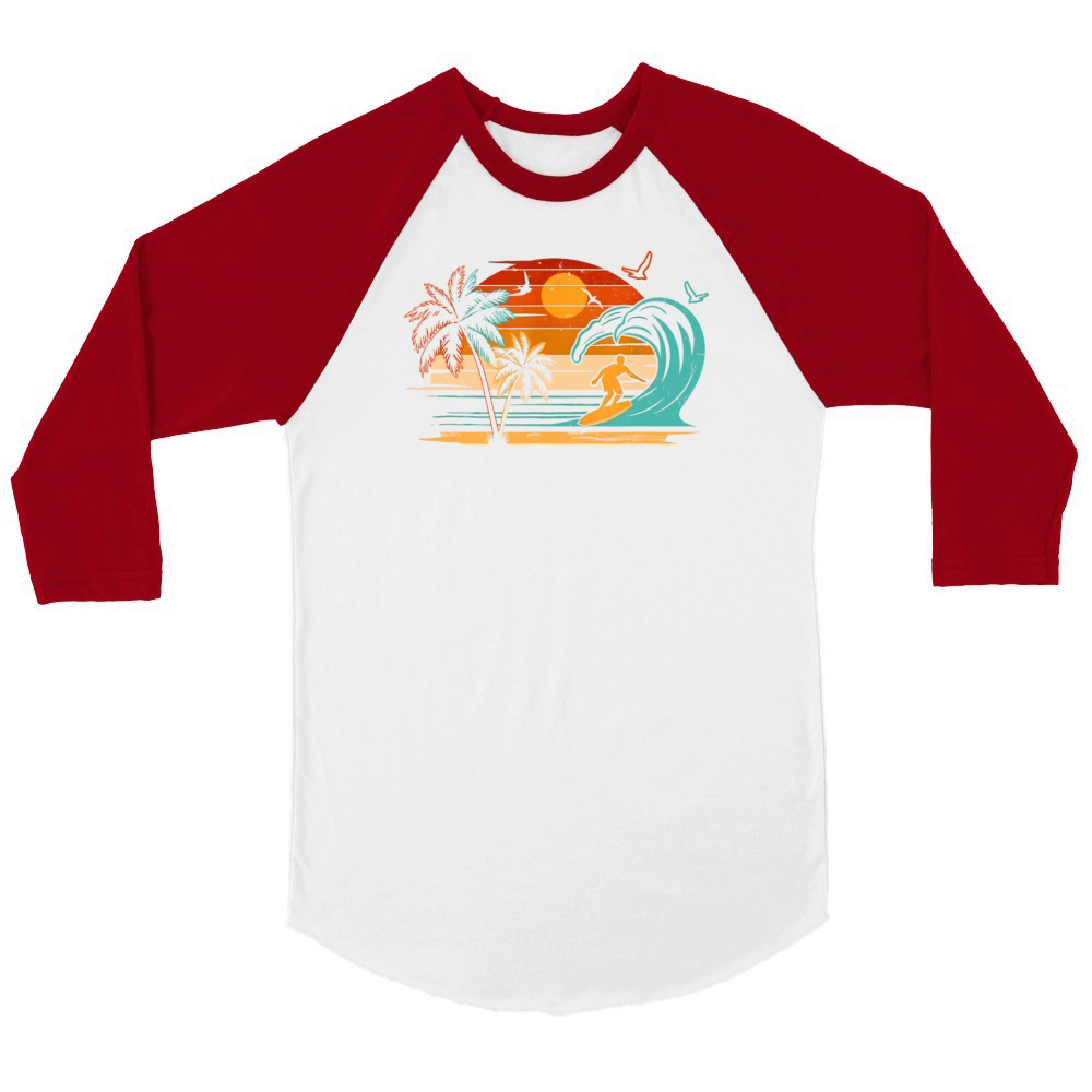 Vintage Surfer Retro Surfing Beach Surf Unisex ¾ sleeve Raglan T-shirt