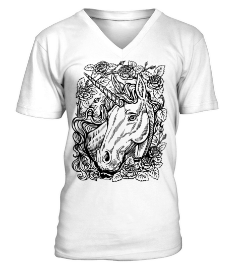 Unicorn Portrait With Roses V-Neck T-shirt