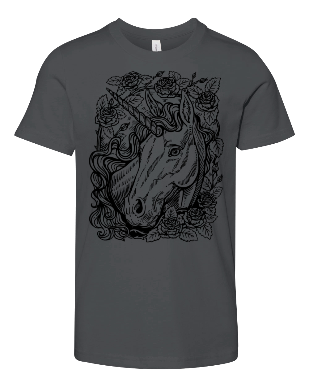 Unicorn Portrait With Roses Youth Unisex Jersey Tee