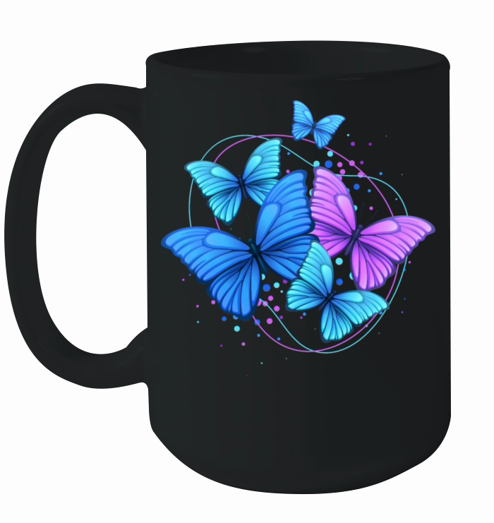 Purple Blue Bright Modern Flying Butterflies Ceramic Mug
