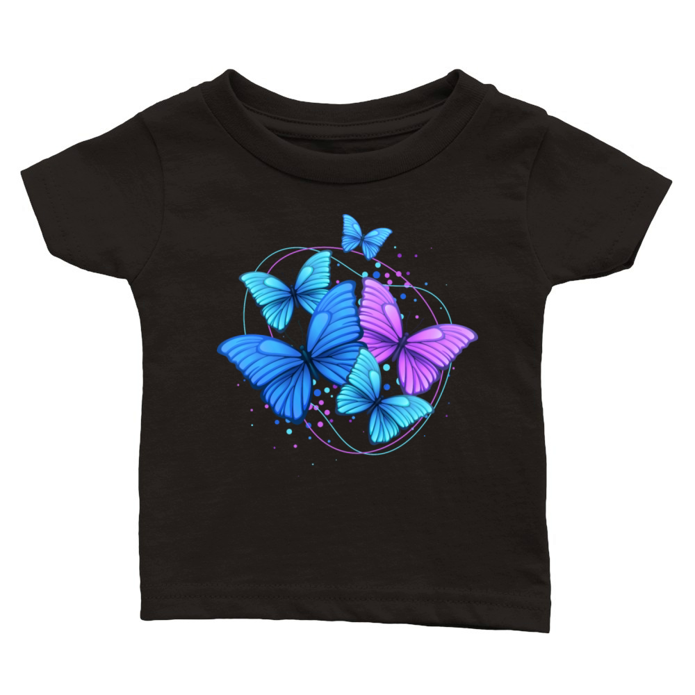 Purple Blue Bright Modern Flying Butterflies Classic Baby Crewneck T-shirt