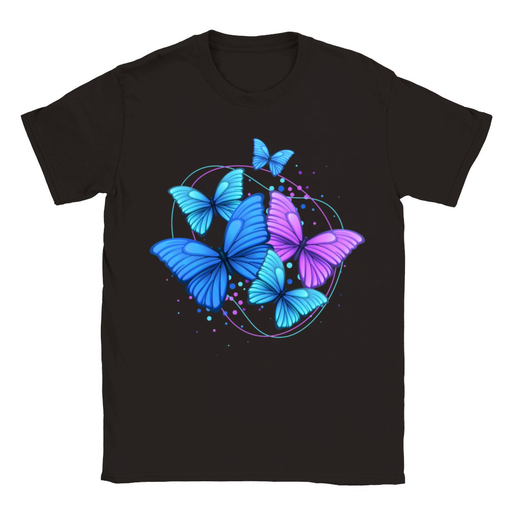 Purple Blue Bright Modern Flying Butterflies Classic Kids Crewneck T-shirt