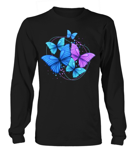 Purple Blue Bright Modern Flying Butterflies Long sleeved Unisex