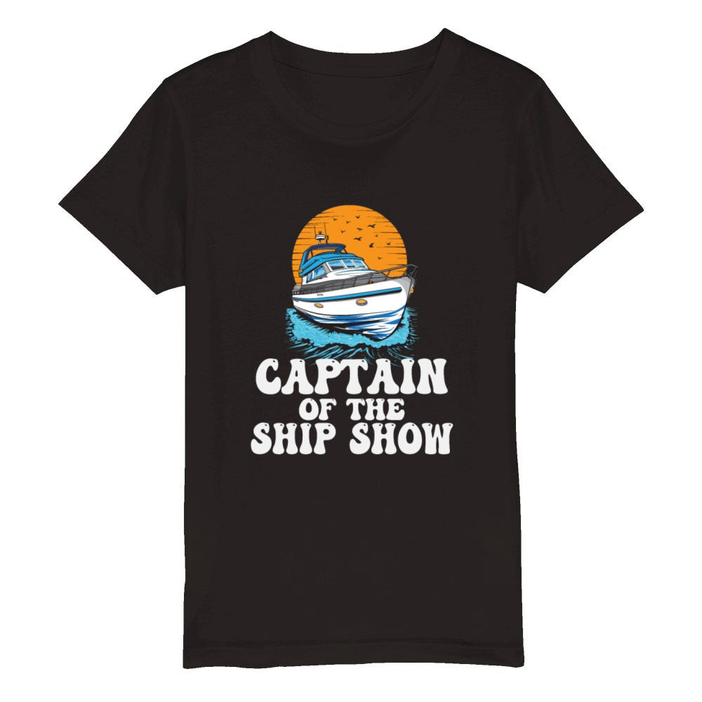Captain Of The Ship Show Boating Pun Motorboat Organic Kids Crewneck T-shirt