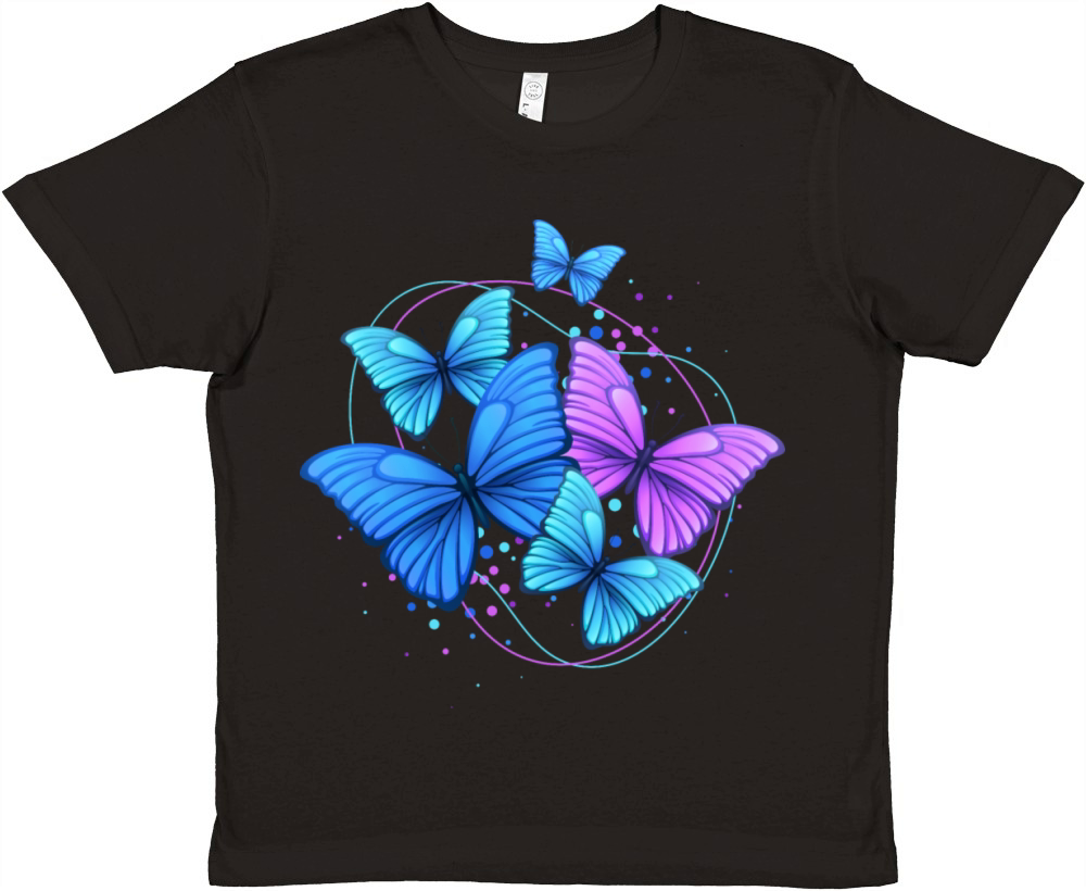 Purple Blue Bright Modern Flying Butterflies Premium Kids Crewneck T-shirt