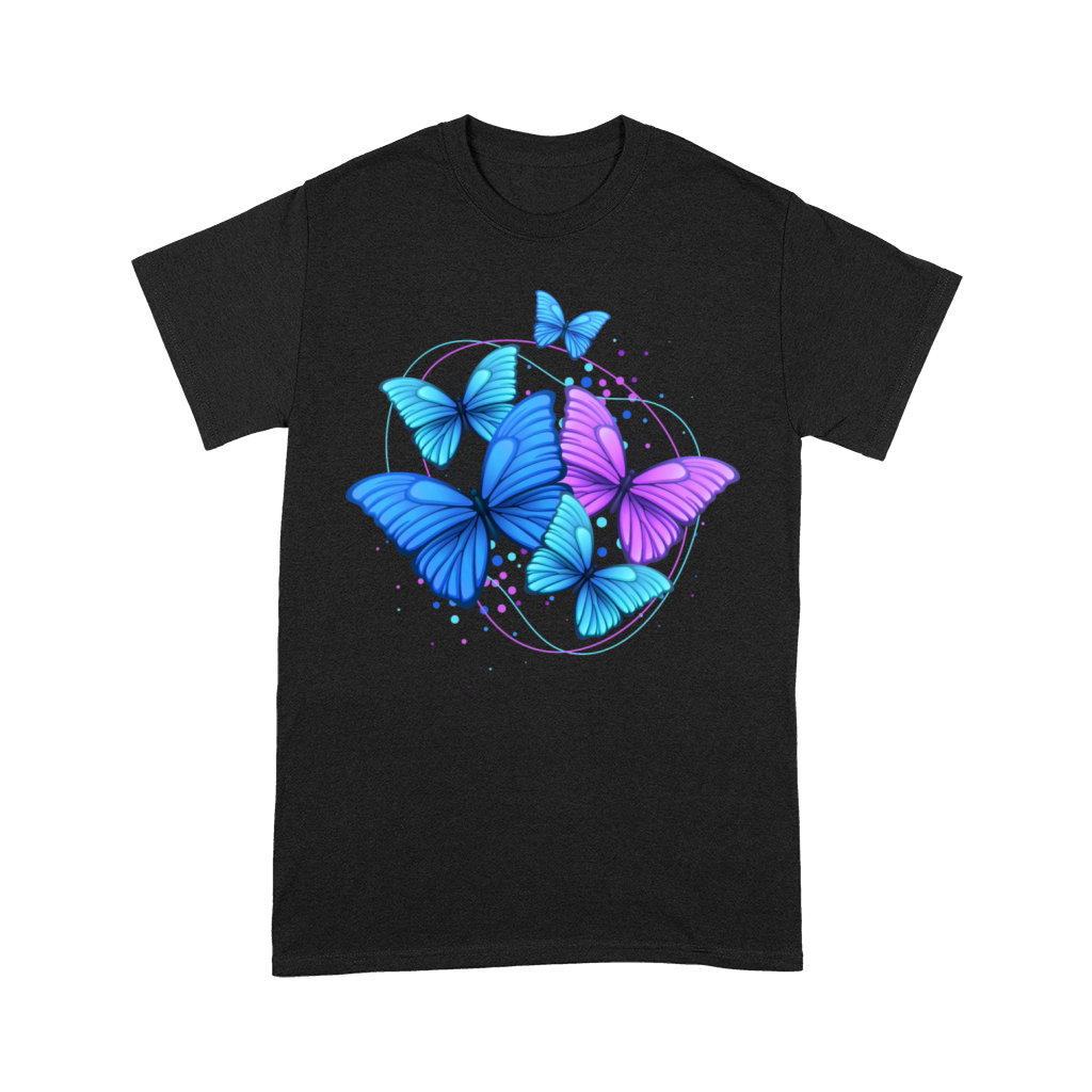 Purple Blue Bright Modern Flying Butterflies Premium T-shirt