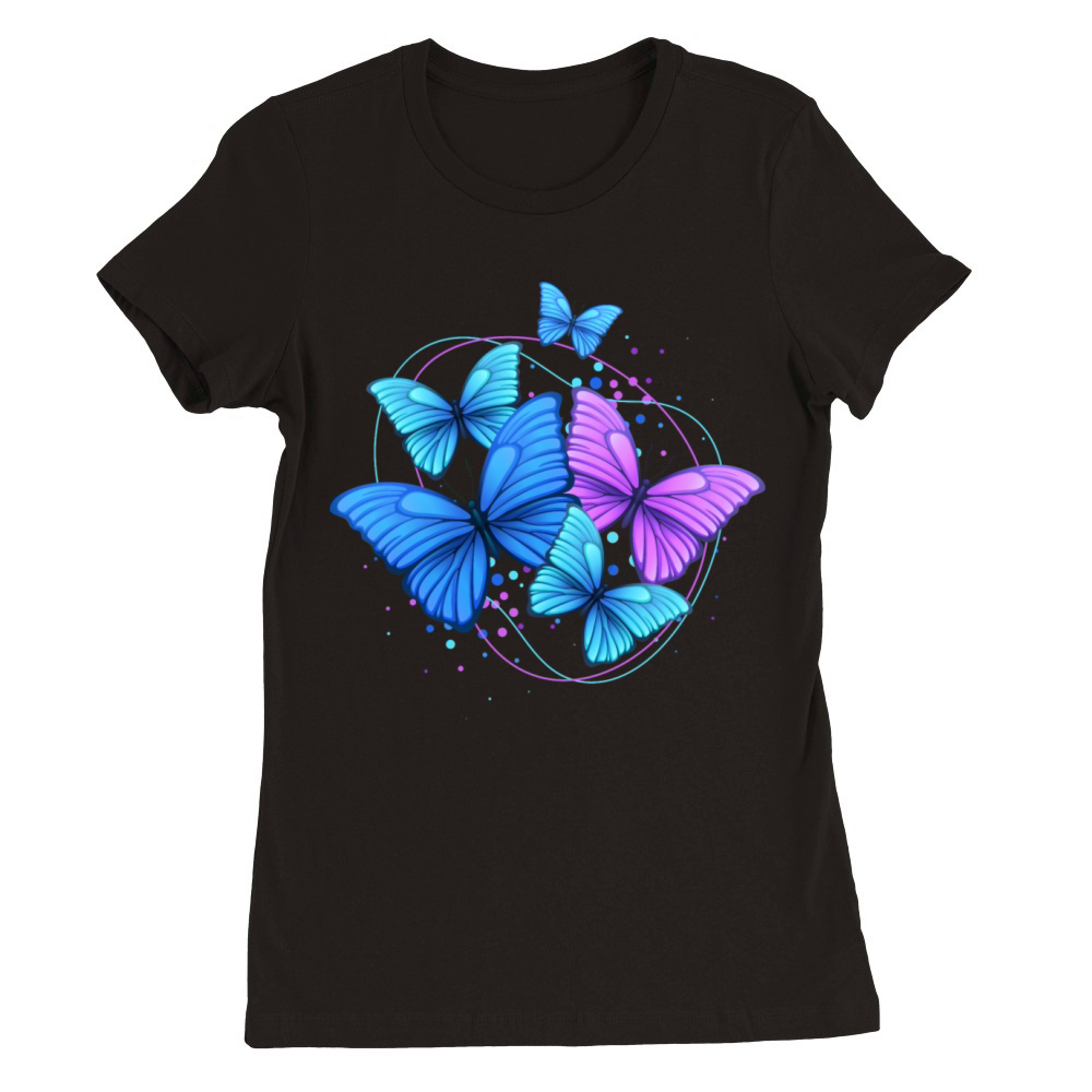Purple Blue Bright Modern Flying Butterflies Premium Womens Crewneck T-shirt