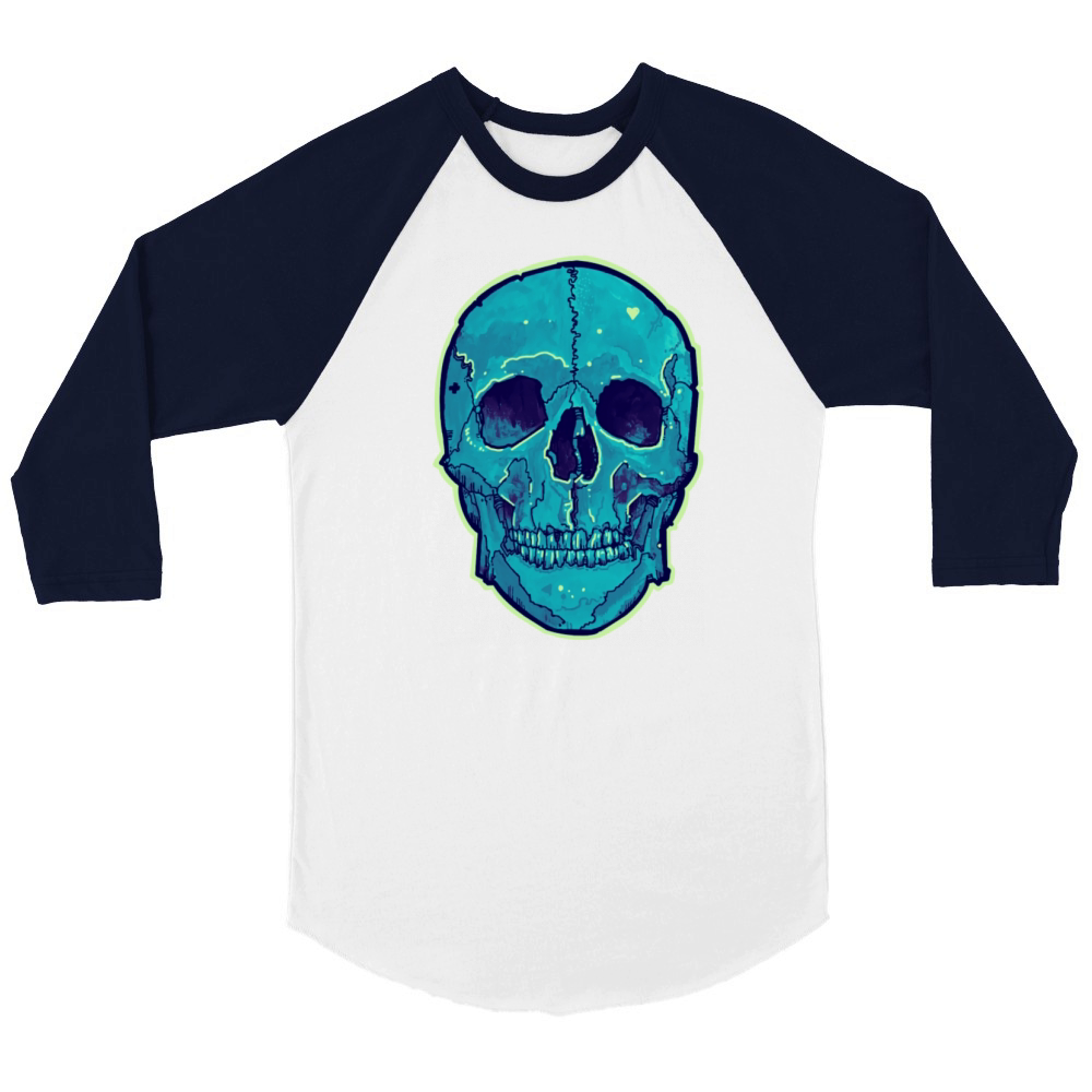 Big Beautiful Blue Skull Unisex ¾ sleeve Raglan T-shirt