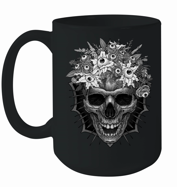 Bones and Botany Skull and creepy eyeball bouquet Ceramic Mug