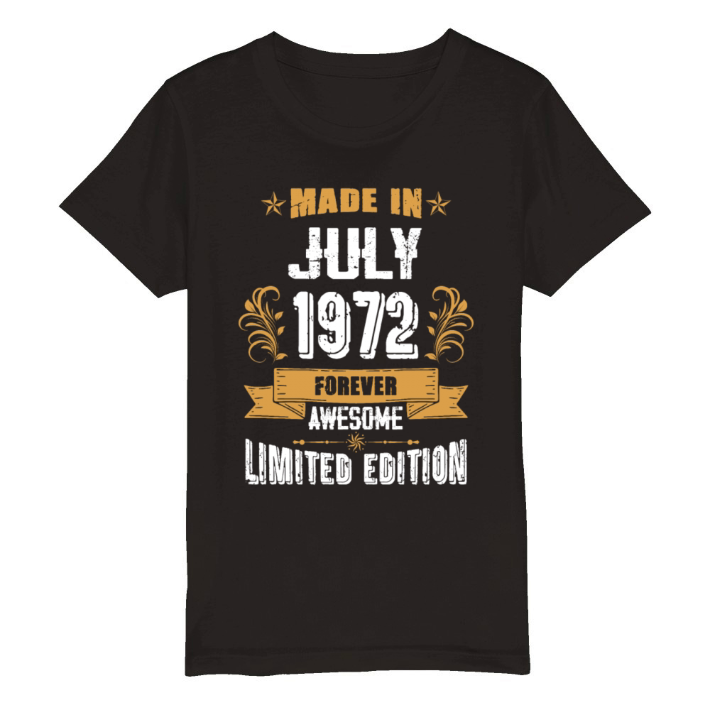 July 1972 Vintage Birthday Present Organic Kids Crewneck T-shirt