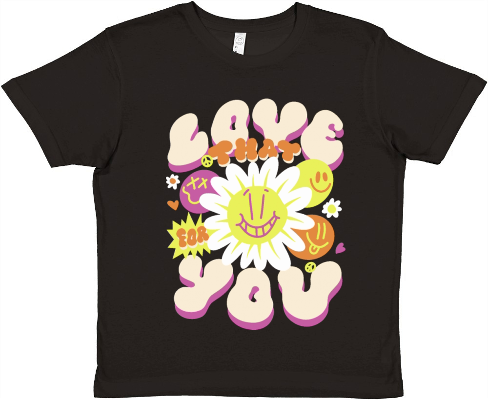 Hippie Love Quote Lettering Flowers Premium Kids Crewneck T-shirt