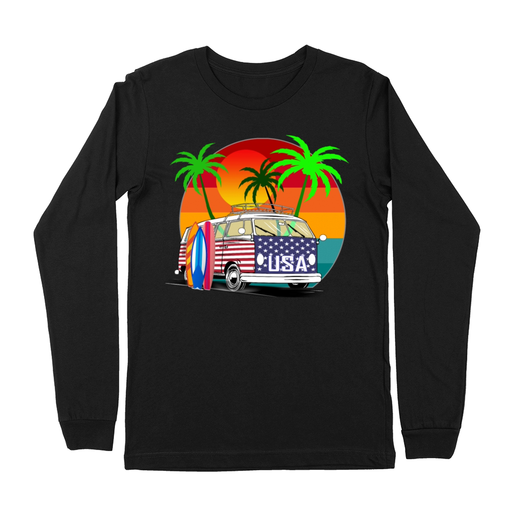 united states beach flag surf car retro usa Premium Long Sleeve