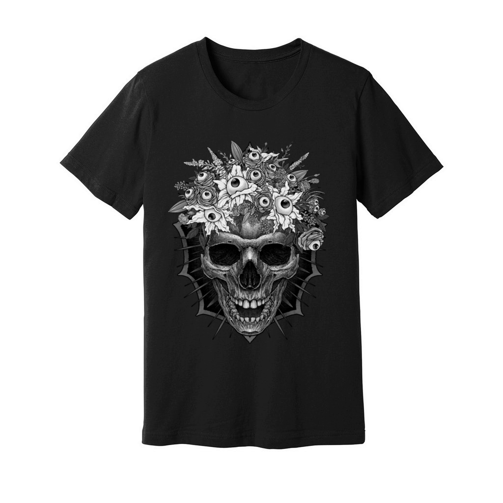 Bones and Botany Skull and creepy eyeball bouquet Unisex Jersey Tee