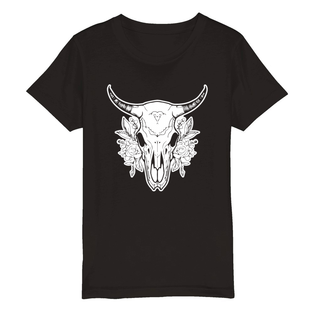 Cow Skull Boho Organic Kids Crewneck T-shirt