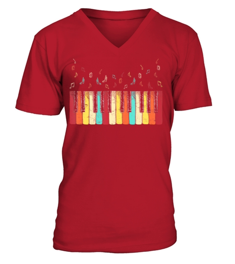 Vintage Retro Piano Keyboard Girls Piano V-Neck T-shirt