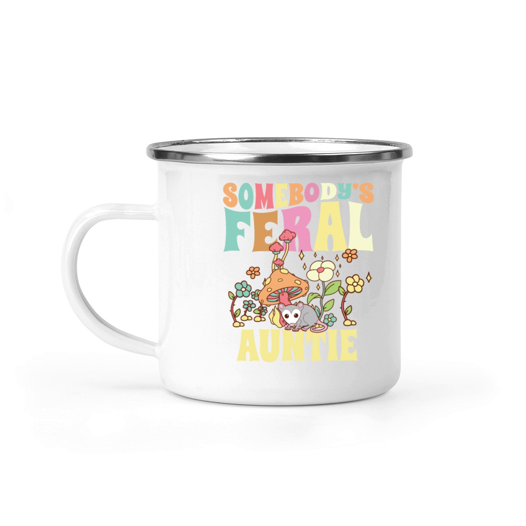 Somebodys Feral Auntie Opossum Wild Aunt Groovy Camping Mug