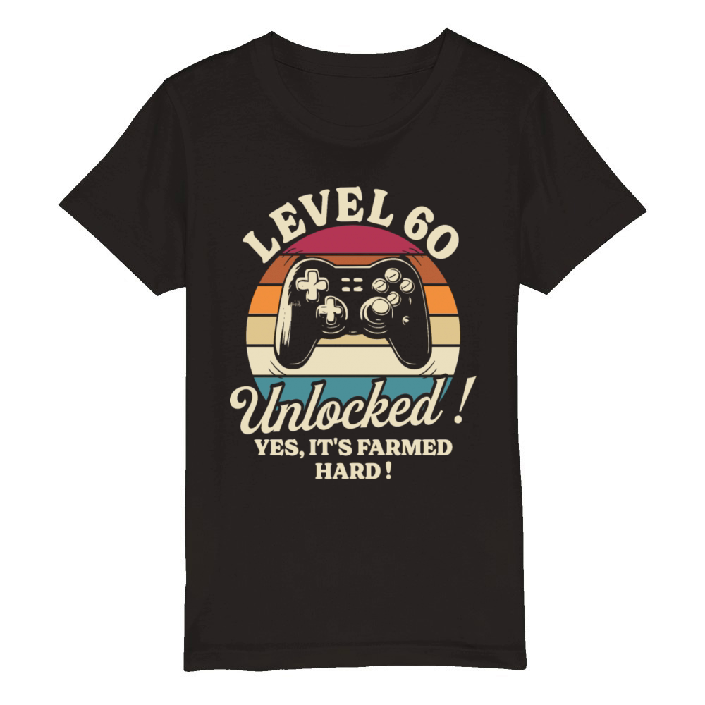 Geek Level 60 Unlocked 60th Birthday Gamer Organic Kids Crewneck T-shirt