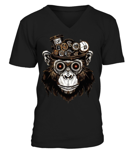Steampunk Chimpanzee - Retrofuturistic Monkey Desi V-Neck T-shirt