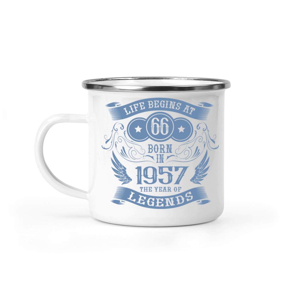 Life begins at 66 1957 Birthday Vintage Camping Mug