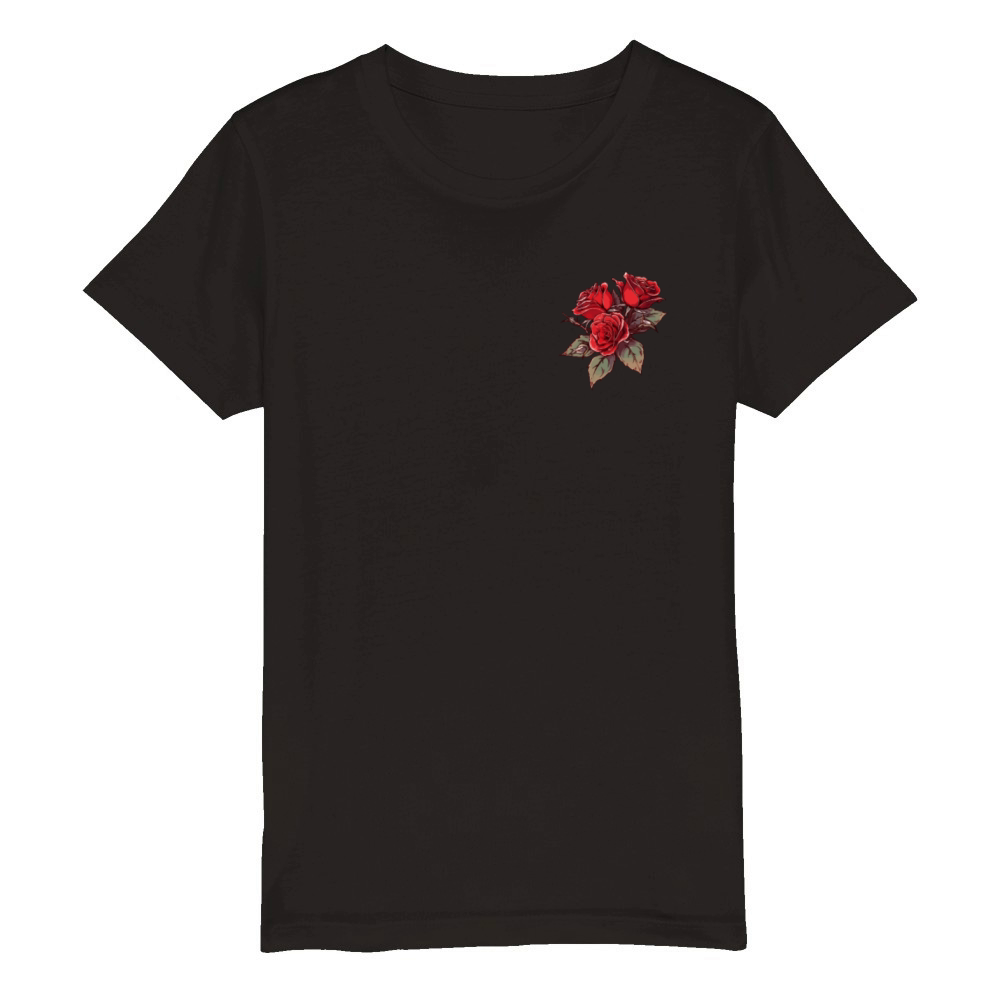 Cool Patch Red Roses Pun Vintage Flowers Lover Fun Organic Kids Crewneck T-shirt