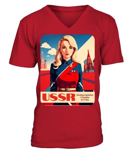 Funny Retro Art Style Soviet Communism USSR Humor V-Neck T-shirt