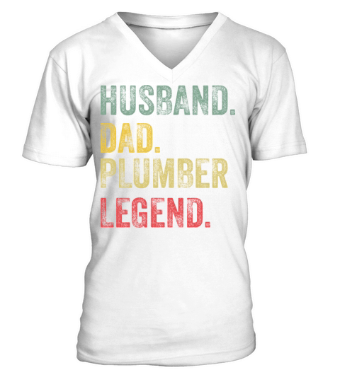 Husband Dad Drummer Legend Retro Vintage V-Neck T-shirt