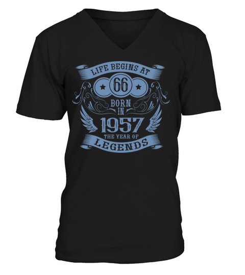 Life begins at 66 1957 Birthday Vintage V-Neck T-shirt