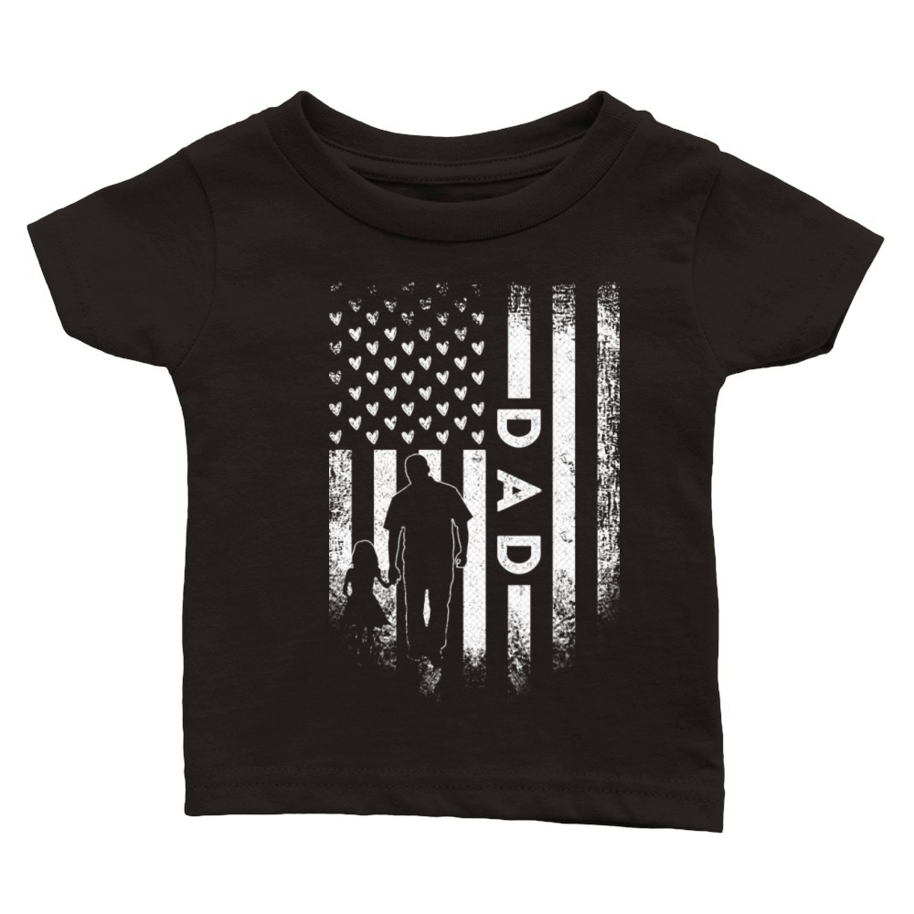 Vintage Usa Flag Proud Dad Funny Fathers Day For Classic Baby Crewneck T-shirt