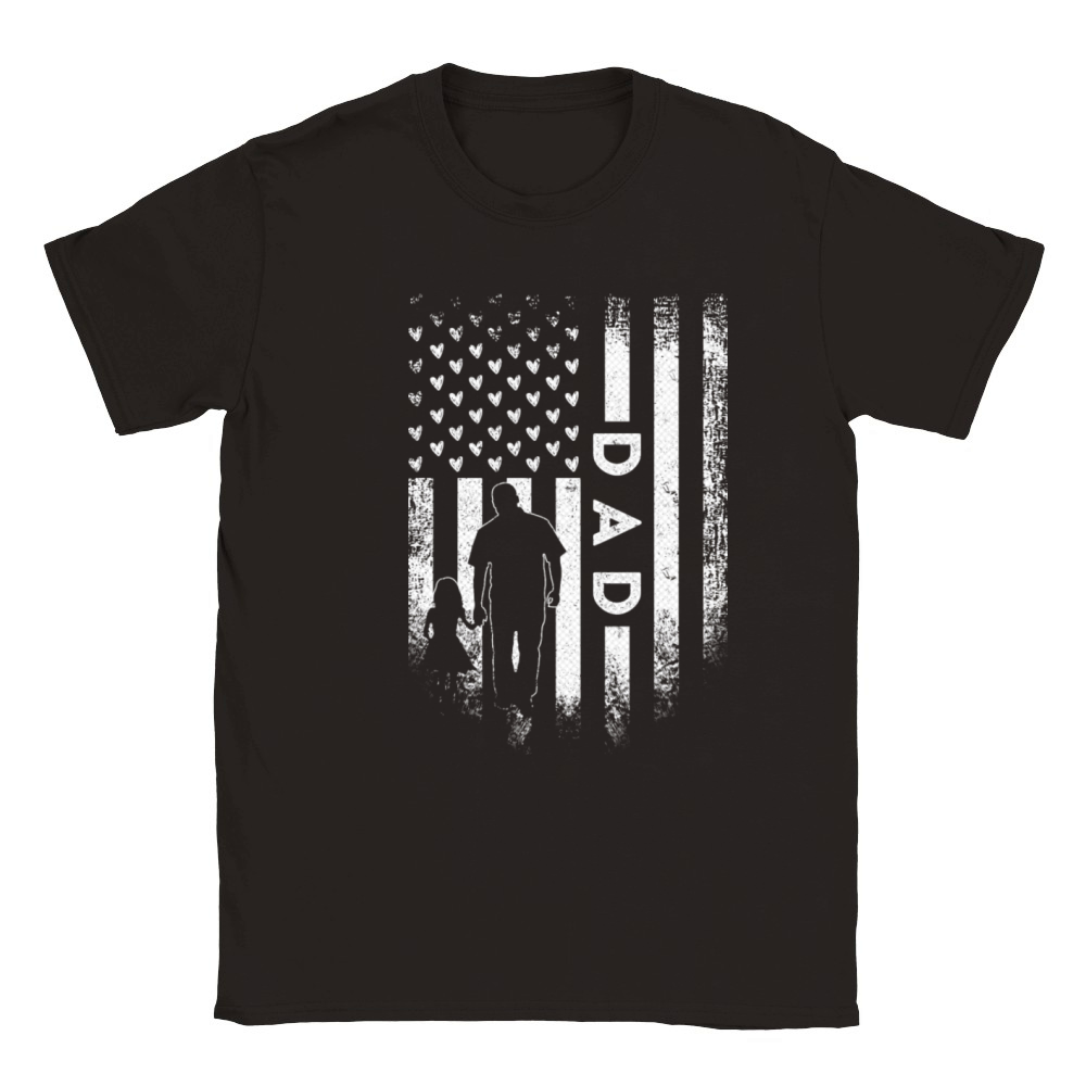 Vintage Usa Flag Proud Dad Funny Fathers Day For Classic Kids Crewneck T-shirt