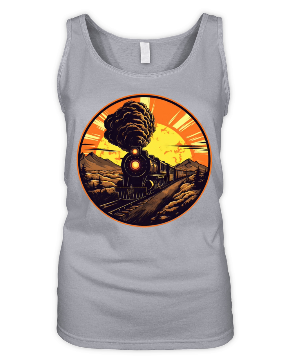 Vintage Steam Train at Sunset - Railway Design Organic Women's Tank Top