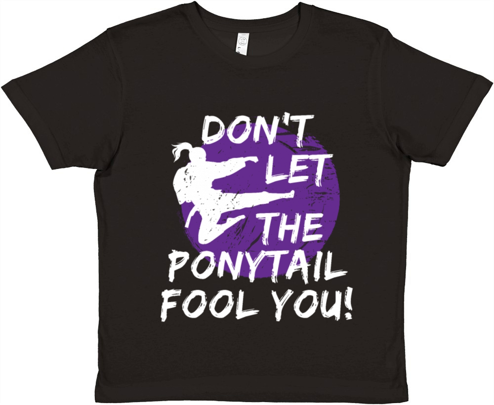 Dont Let The Ponytail Fool You Funny Karate Girl Premium Kids Crewneck T-shirt