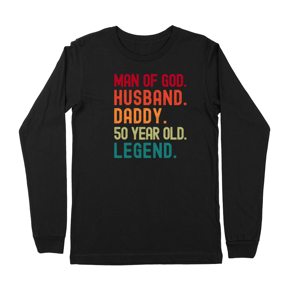 Man of God Husband Dad Funny 50th Birthday Premium Long Sleeve