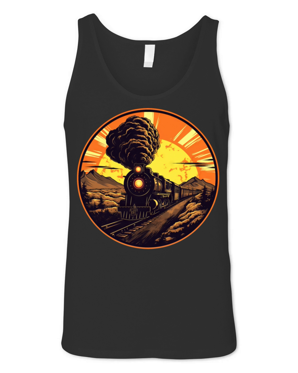 Vintage Steam Train at Sunset - Railway Design Unisex Jersey Tank