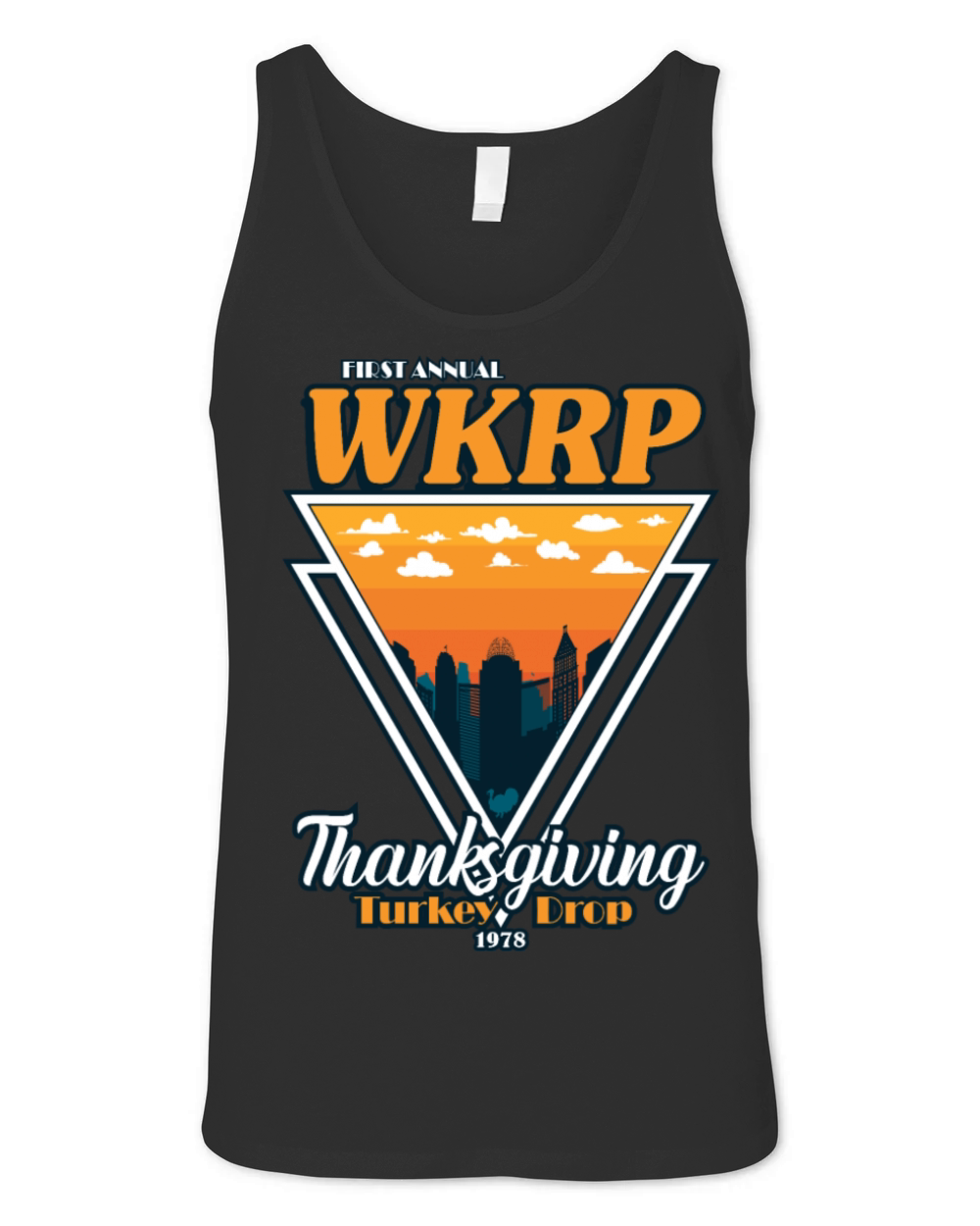 WKRP Thanksgiving Turkey Drop Vintage Triangle Unisex Jersey Tank