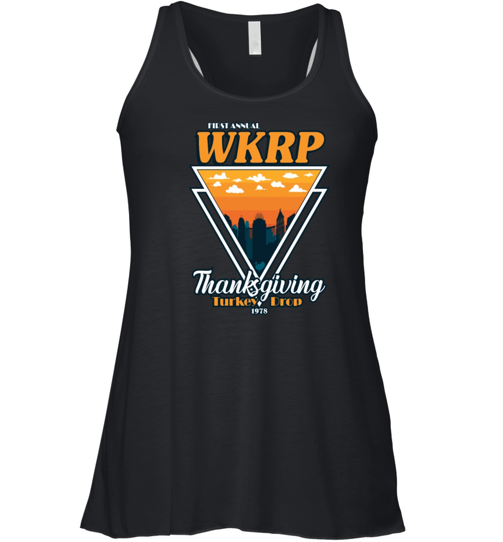 WKRP Thanksgiving Turkey Drop Vintage Triangle Women's Flowy Tank Top