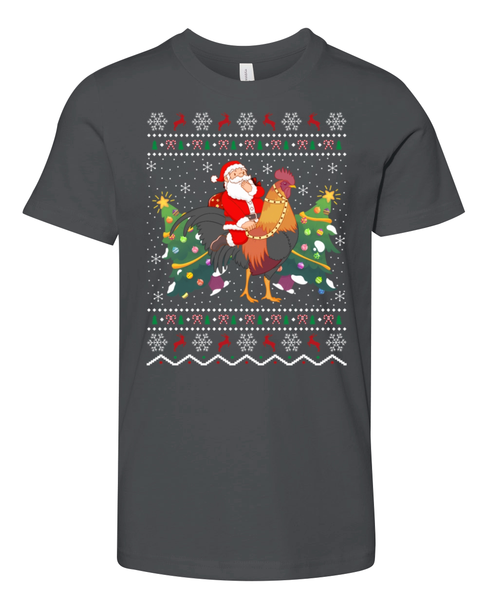 Rooster Ugly Santa Riding Rooster Youth Unisex Jersey Tee