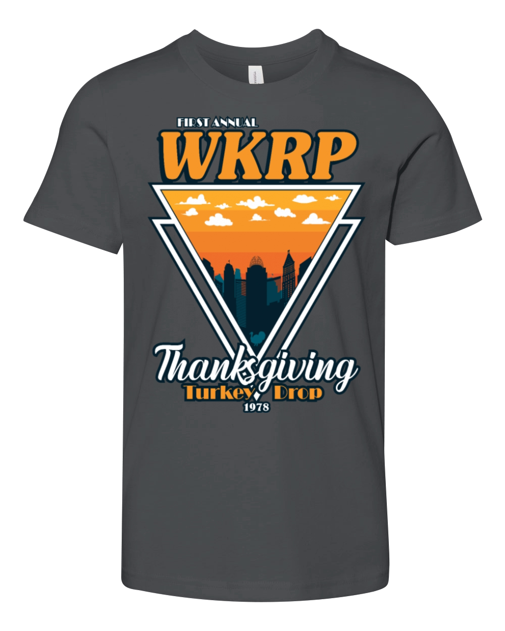 WKRP Thanksgiving Turkey Drop Vintage Triangle Youth Unisex Jersey Tee