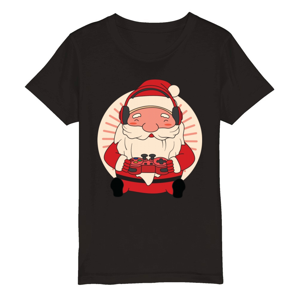Merry Christmas Santa Claus Playing Video Games Organic Kids Crewneck T-shirt