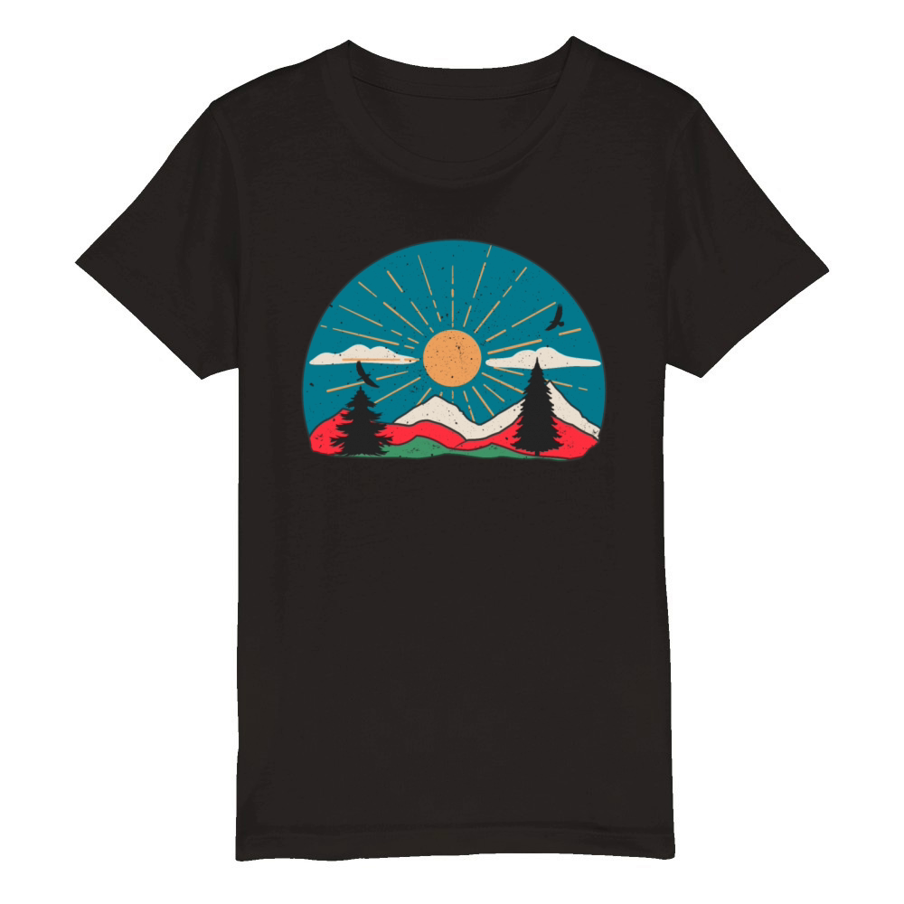 Vintage Hiking Gift with Mountains Organic Kids Crewneck T-shirt