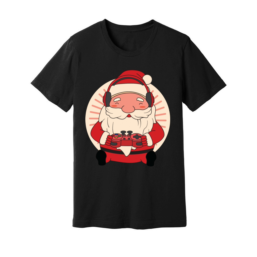 Merry Christmas Santa Claus Playing Video Games Unisex Jersey Tee