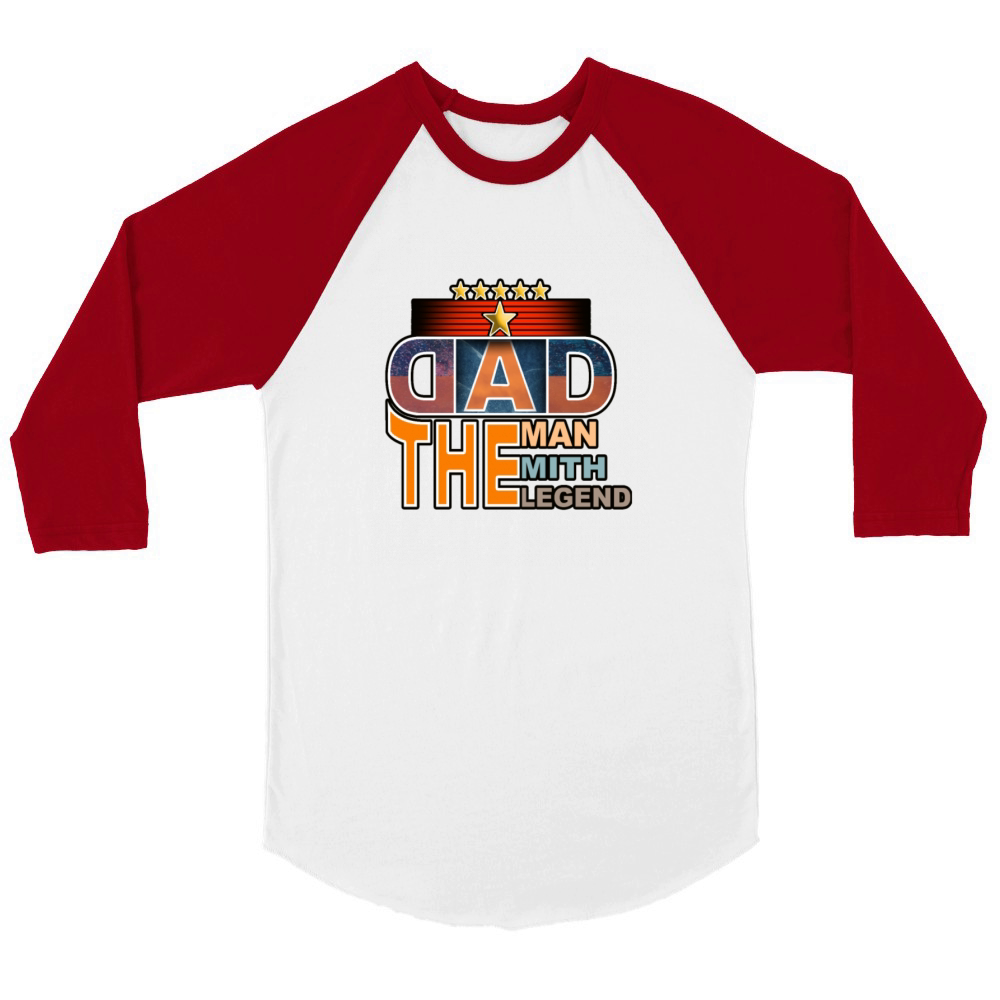 Dad The Man The Mith The Legend stickers Unisex ¾ sleeve Raglan T-shirt
