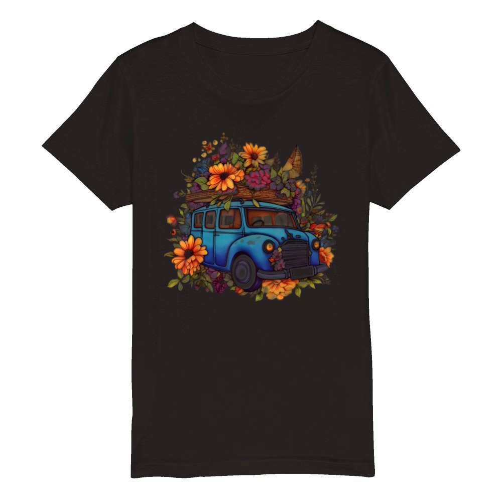 Aesthetic Cottagecore Car Flowers Vintage Lover Organic Kids Crewneck T-shirt