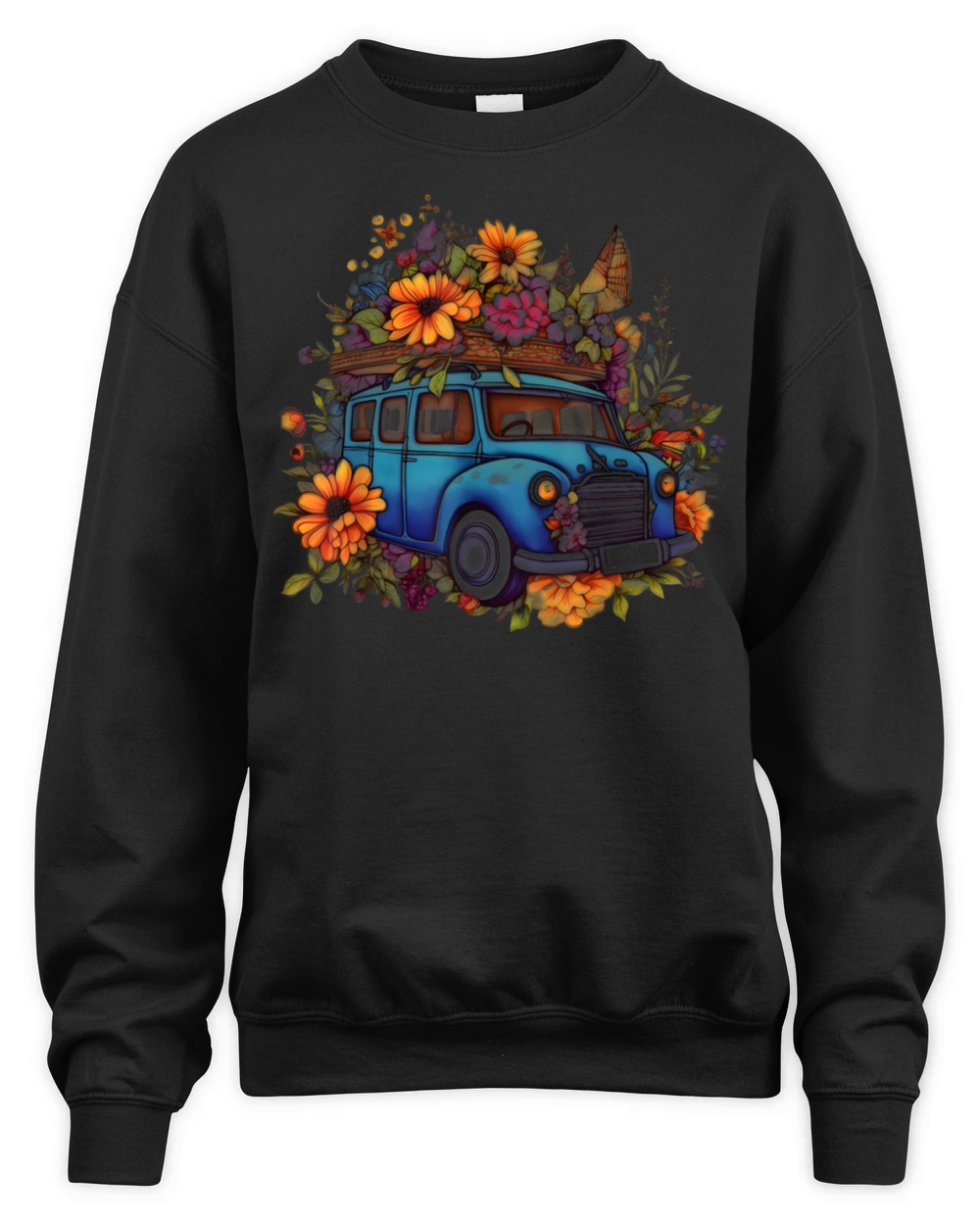 Aesthetic Cottagecore Car Flowers Vintage Lover Unisex Premium Crewneck Sweatshirt